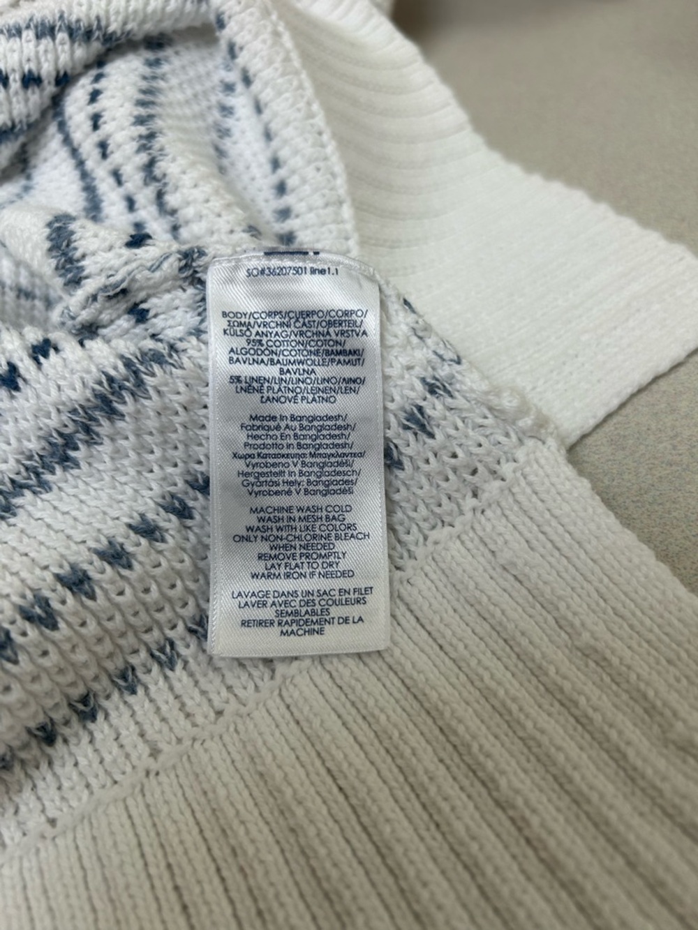 Striped Knit Henley Sweater in White and Blue - Picture 4 of 5